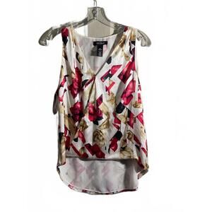 Floral Print Silk Asymetrical Crossover Top by White House Black Market - Size S